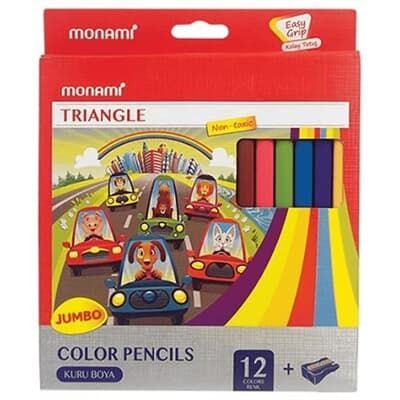 cepte ofis MONAMİ TRİANGLE JUMBO ÜÇGEN KURU BOYA 12 RENK MKB145012